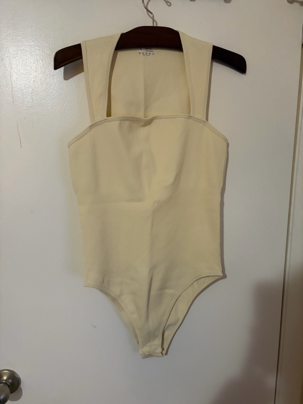 Ribbed Cream Bodysuit with Wide Straps